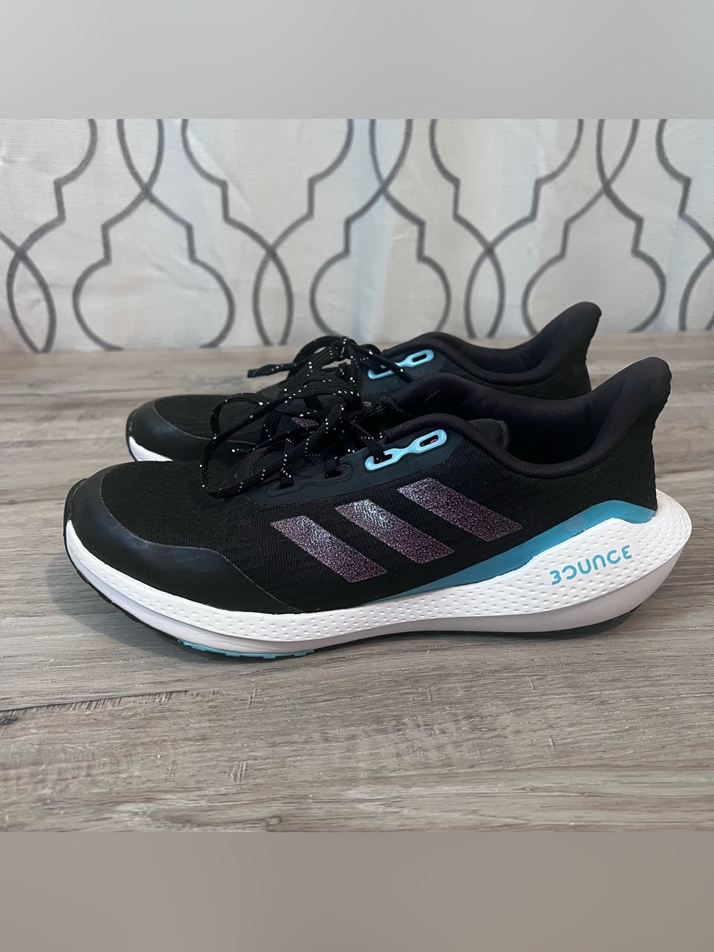 Adidas Kids Run EQ21 Black Pulse Aqua Running Athletic Shoes